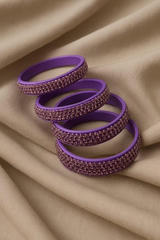 Purple Stone-Studded Bangles Set – Elegant Ethnic Hand Accessories for Women