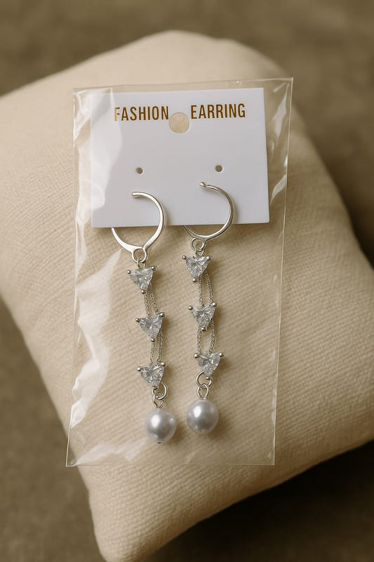 Elegant Silver Drop Earrings with Pearl Accent – Statement Dangle Jewelry