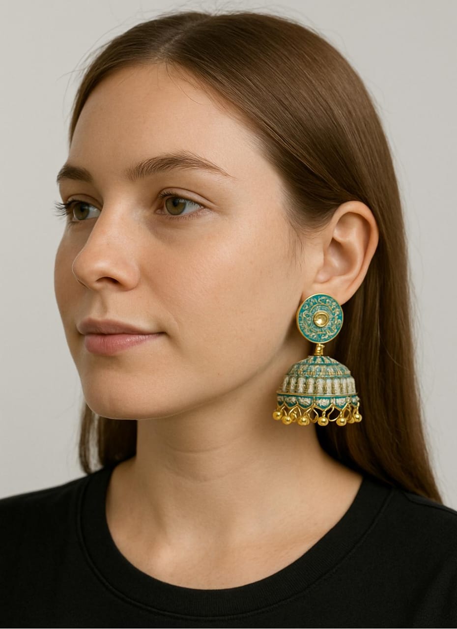✨ Blue & Gold Jhumka Earrings for Women – Handcrafted Ethnic Jewelry