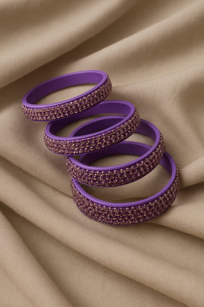 Purple Stone-Studded Bangles Set – Elegant Ethnic Hand Accessories for Women