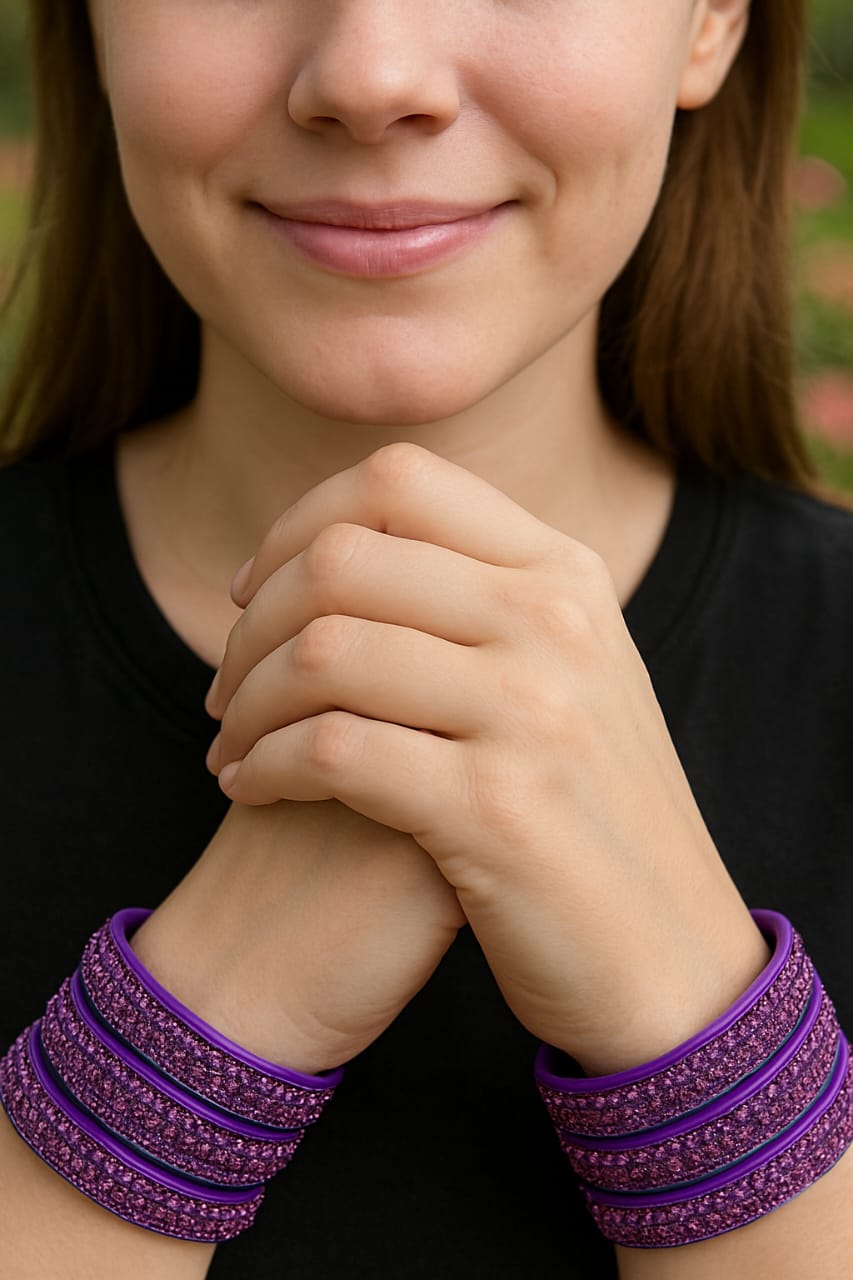 Purple Stone-Studded Bangles Set – Elegant Ethnic Hand Accessories for Women