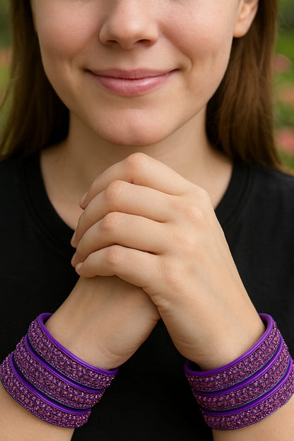 Purple Stone-Studded Bangles Set – Elegant Ethnic Hand Accessories for Women