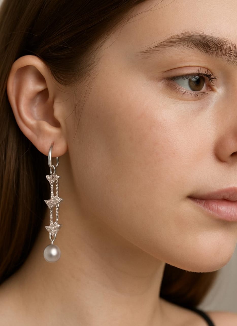 Elegant Silver Drop Earrings with Pearl Accent – Statement Dangle Jewelry