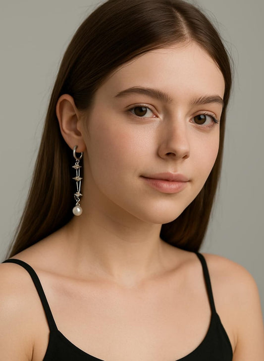 Elegant Silver Drop Earrings with Pearl Accent – Statement Dangle Jewelry