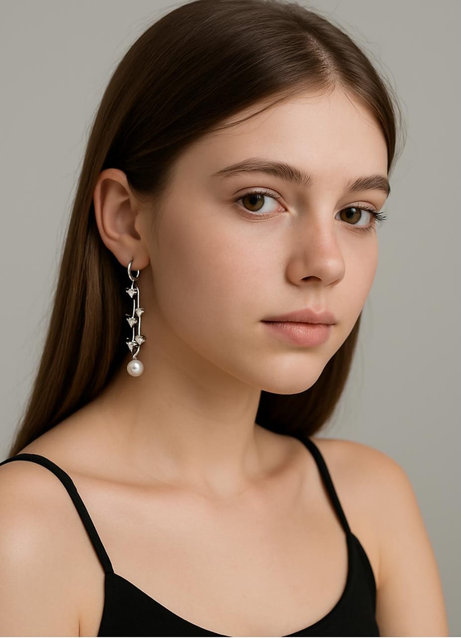 Elegant Silver Drop Earrings with Pearl Accent – Statement Dangle Jewelry