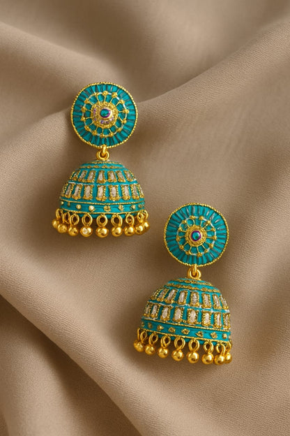 ✨ Blue & Gold Jhumka Earrings for Women – Handcrafted Ethnic Jewelry