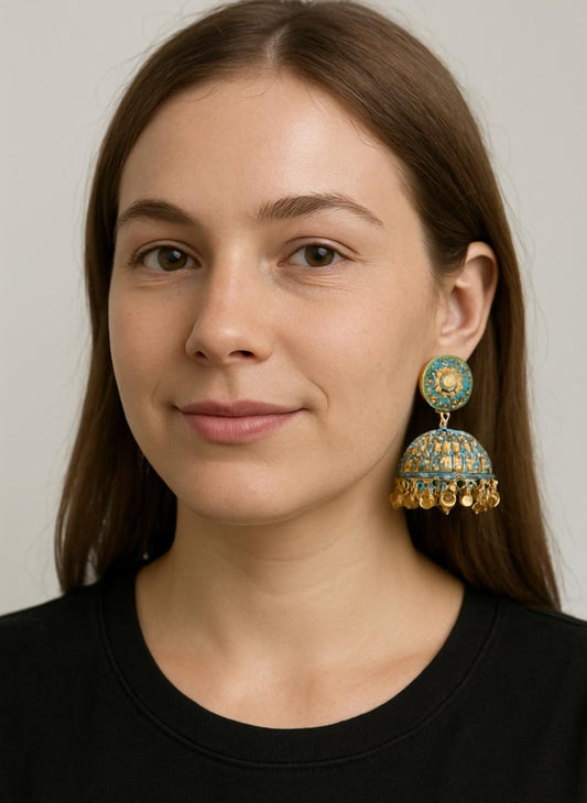 ✨ Blue & Gold Jhumka Earrings for Women – Handcrafted Ethnic Jewelry