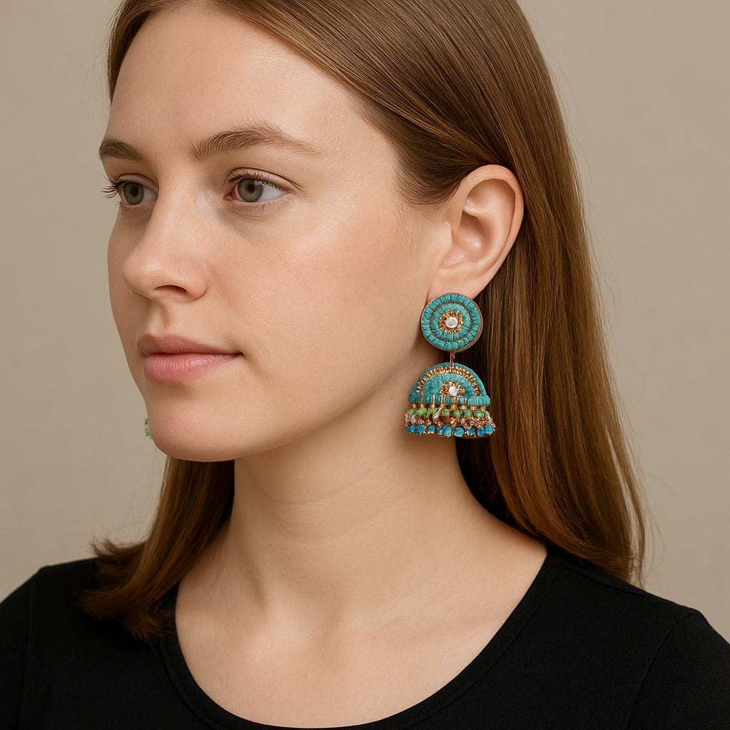 ✨ Blue & Gold Jhumka Earrings for Women – Handcrafted Ethnic Jewelry